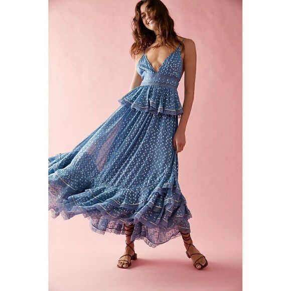 Free People Dresses & Skirts - NWT FREE PEOPLE X ROCOCO SANDS Sz S EMI LONG DRESS IN BABY BLUE